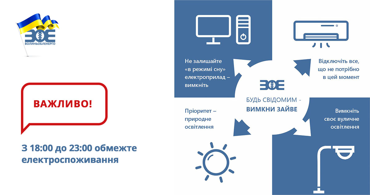 З 18:00 до 23:00 обмежте електроспоживання