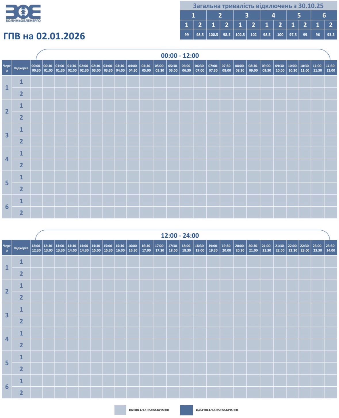 Графіки погодинного відключення електроенергії (ГПВ).